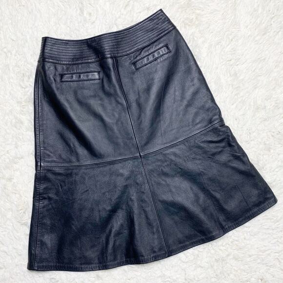 BOSTON DESIGN STUDIO Black Leather A-line Lined Skirt size 4 - Picture 2 of 9